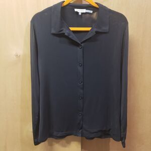 CALVIN KLEIN WOMEN'S BLACK SHEER BUTTON SHIRT SZ L
LONG SHEER SLEEVES